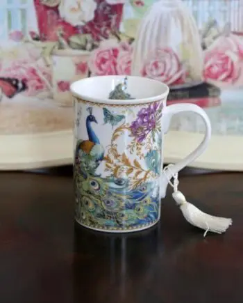 10 oz. Peacock Design Bone China Straight Mug in an Elegant Gift Box