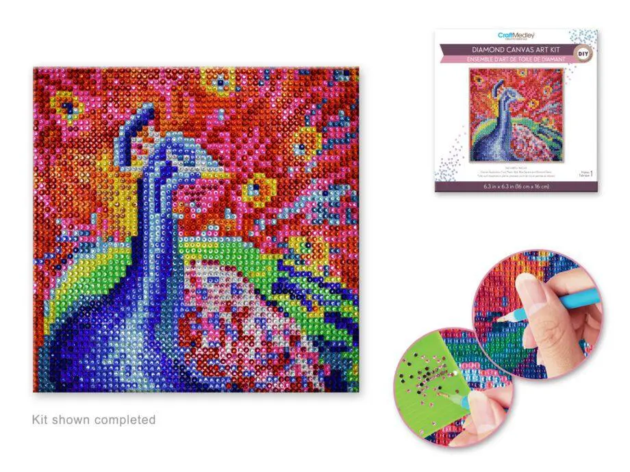 6.3" x 6.3" Peacock Diamond Art Kit by Craft Medley