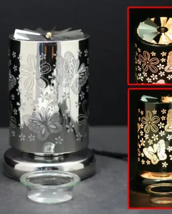 7.5" Silver Butterfly Carousel Touch Sensor Light with Scented Wax Glass Holder