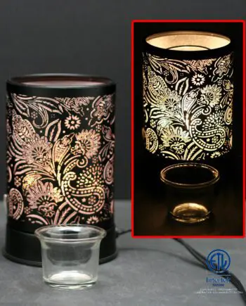 7.5" Secret Garden Black Style Aluminum Touch Sensor Lamp with Scented Wax Glass Holder