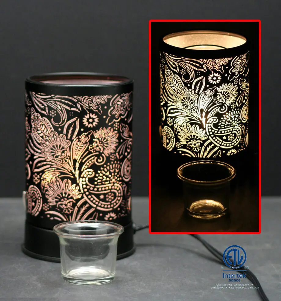 7.5" Secret Garden Black Style Aluminum Touch Sensor Lamp with Scented Wax Glass Holder