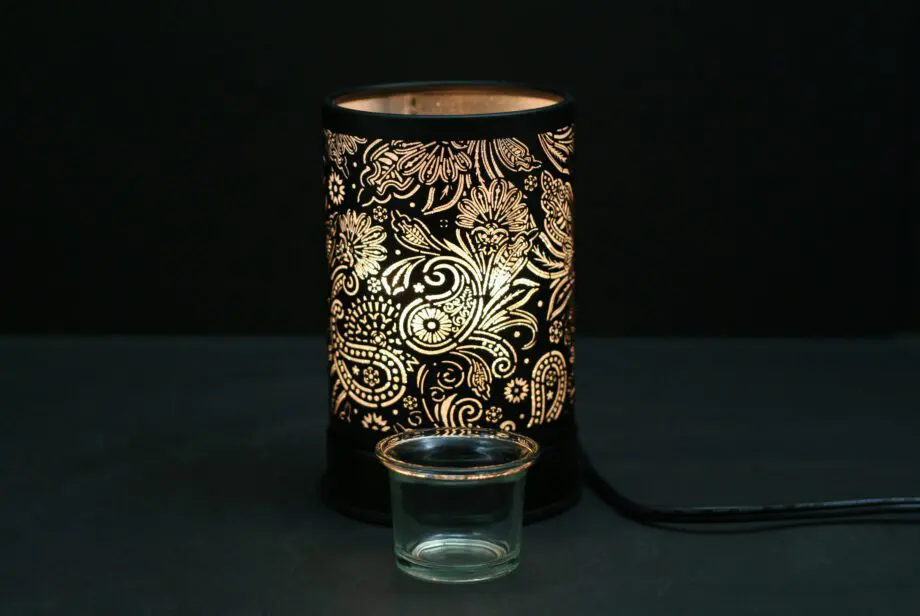 7.5" Secret Garden Black Style Aluminum Touch Sensor Lamp with Scented Wax Glass Holder