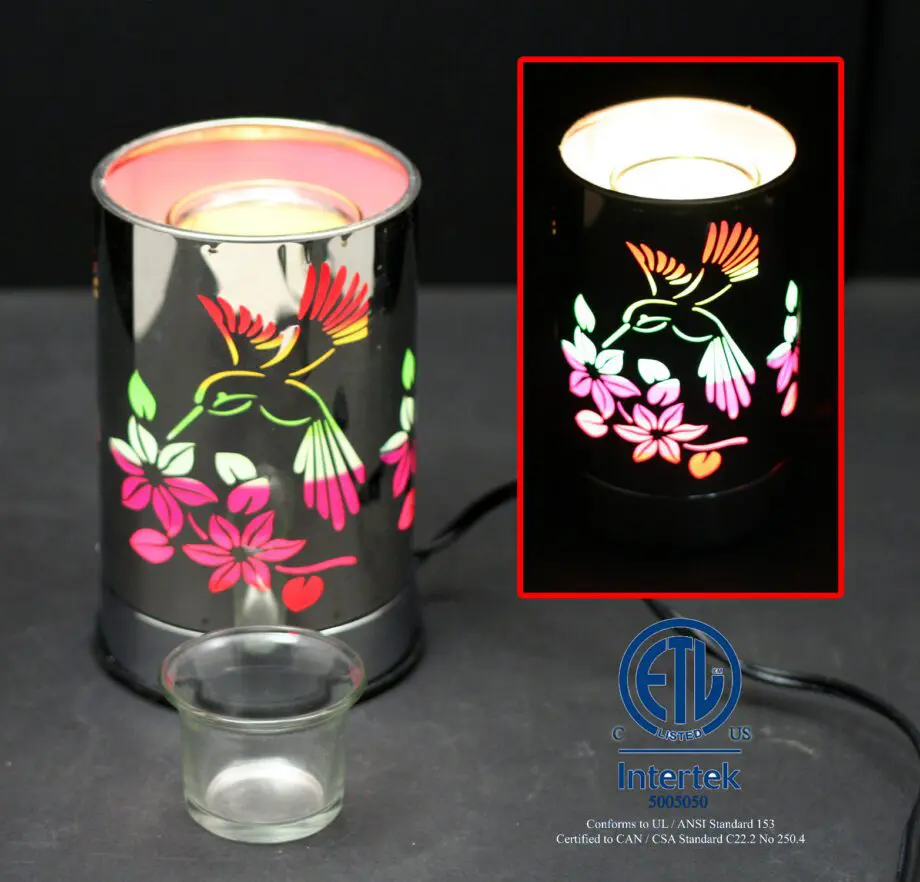 7" Rainbow Hummingbird Design Touch Sensor Light with Scented Wax Glass Holder