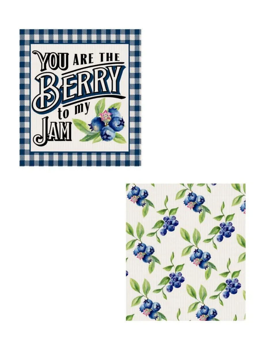 7.6" x 6.7" Blue Berries Reusable Dishcloths Set of 2