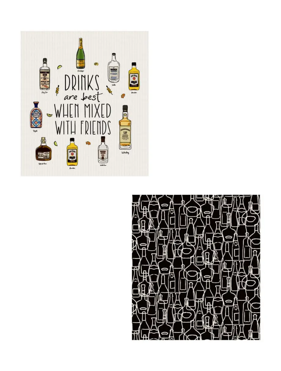 7.6" x 6.7" Mixed Drinks Reusable Dishcloths Set of 2