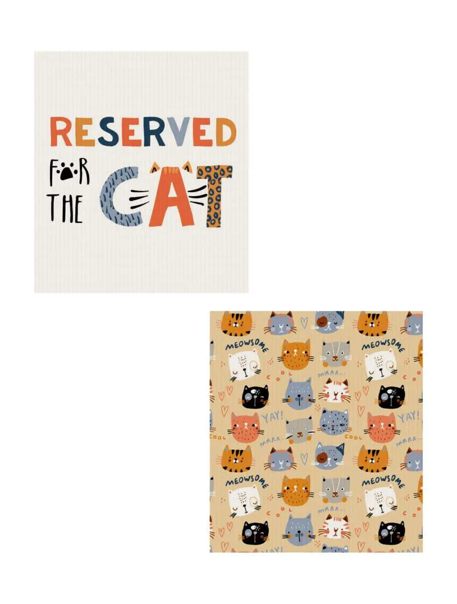 7.6" x 6.7" Cat Reusable Dishcloths Set of 2