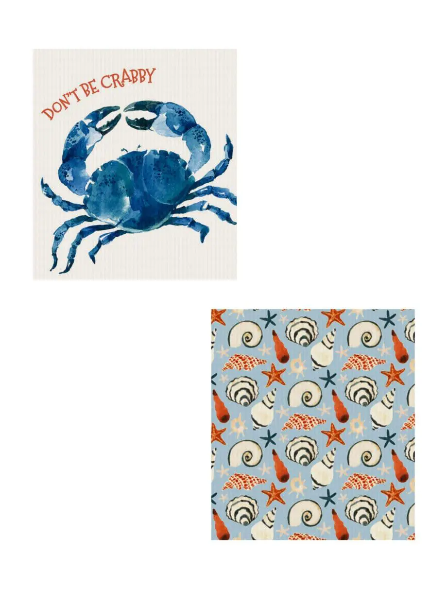 7.6" x 6.7" Don't Be Crabby Reusable Dishcloths Set of 2