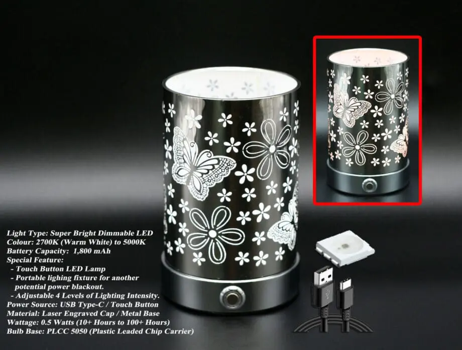 7" Butterfly Design LED Aluminum Touch Button Lamp