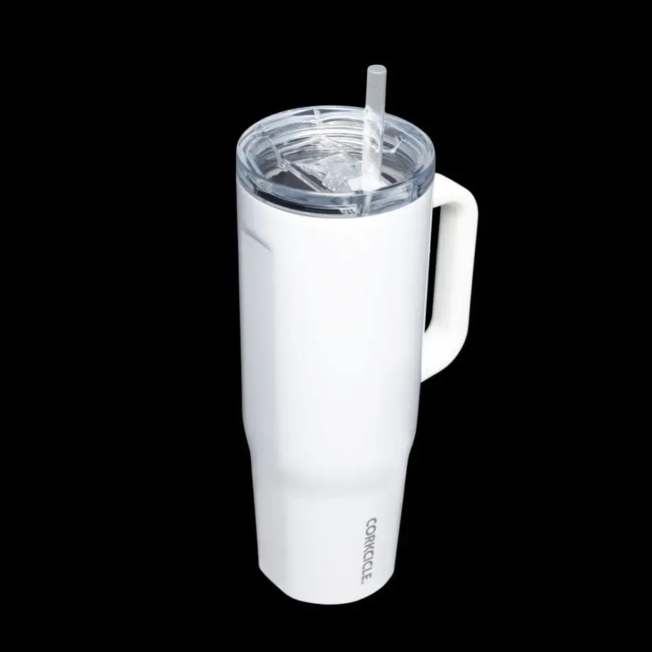 Corkcicle Cruiser 40oz Tumblers with Handle and Straw Gloss White