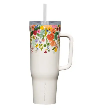 Corkcicle 40oz Cruiser Garden Party Tumbler with Handle and Straw