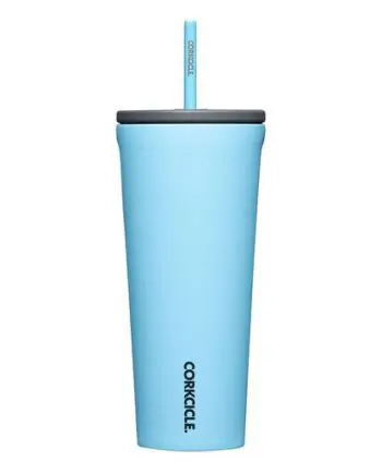 Corkcicle 24 oz Cold Cup Santorini Light Blue Tumbler with straw