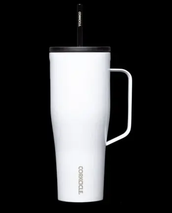 Corkcicle 30 oz Cold Cup XL Gloss White Tumbler with Handle and Straw