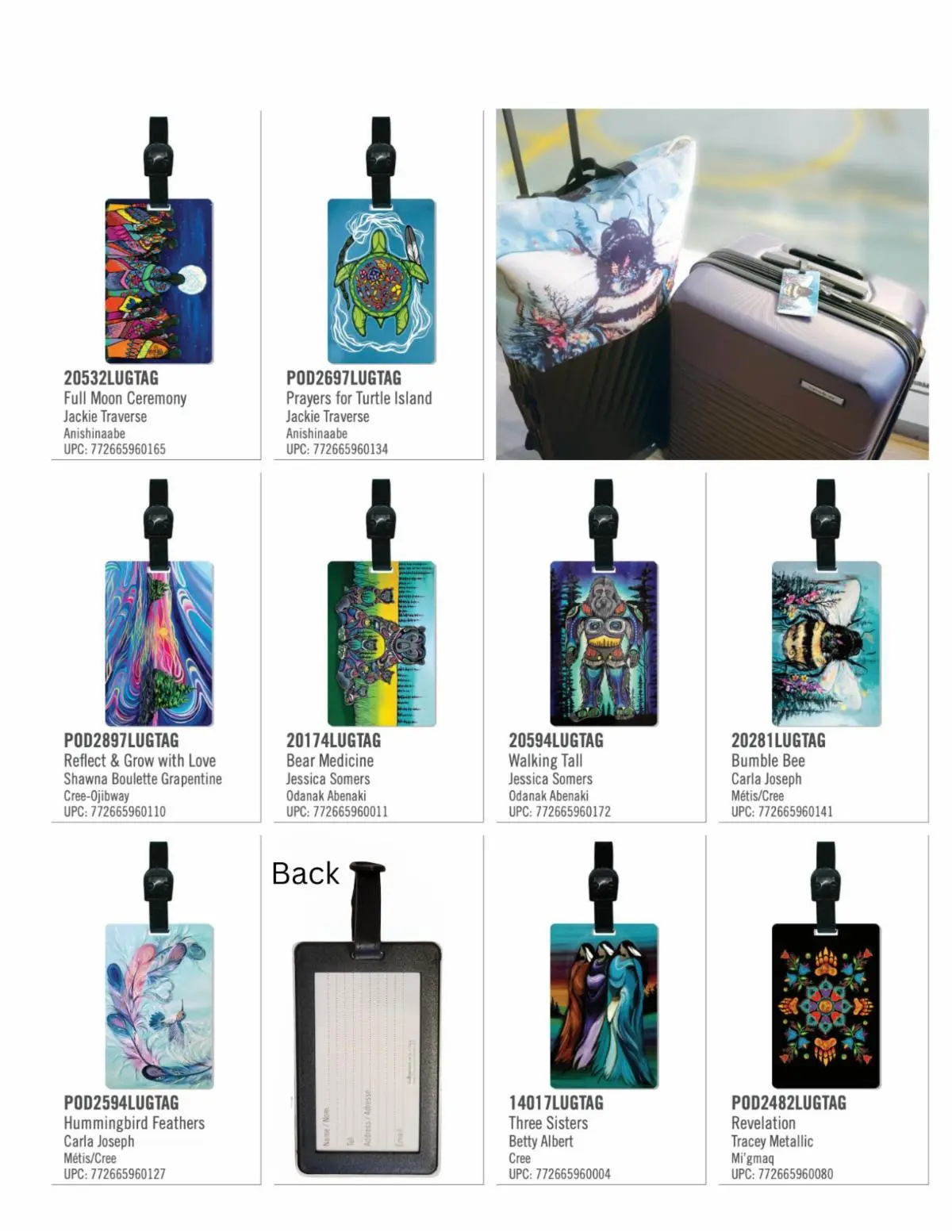 00 luggage tag 3 showing description and a few tags designs