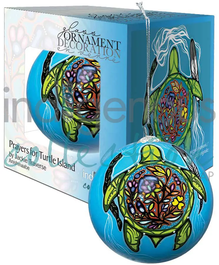 Prayers for Turtle Island 8cm Hand Painted Glass Ornament designed by Indigenous Artist Jackie Traverse