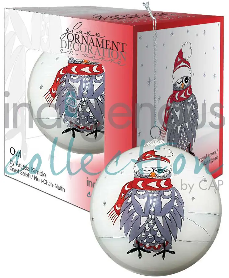 Owl 8cm hand painted glass ornament designed by Indigenous Artist Angela Kimble