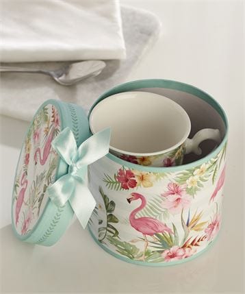 11 oz. Bone China Tapered Mug with Flamingo Design in a gift box