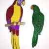 stained glass red and green parrots designs