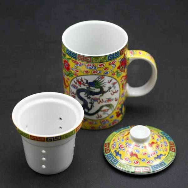 10 oz. Porcelain Mug Dragon Design With Yellow Background