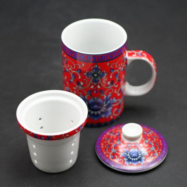 10 oz. Porcelain Mug - Lotus Design With Red Background