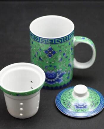 10 oz. Porcelain Mug - Lotus Design With Green Background