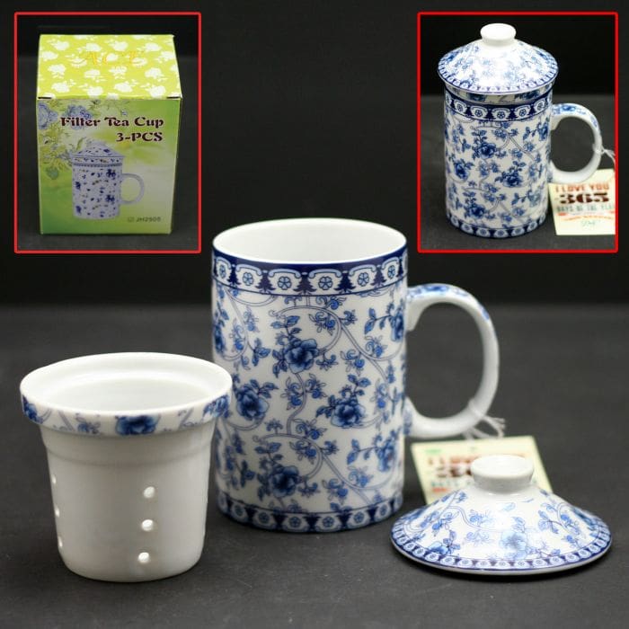 10 oz. Porcelain Mug - Blue Floral Design With White Background
