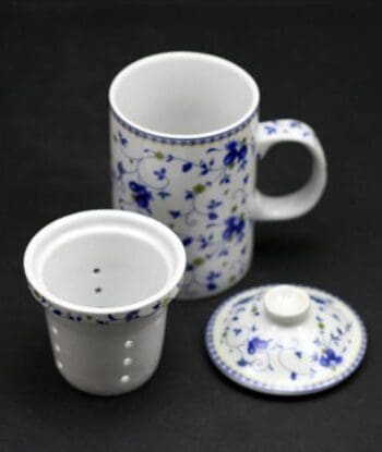 10 oz. Porcelain Mug - Blue Floral Design With White Background