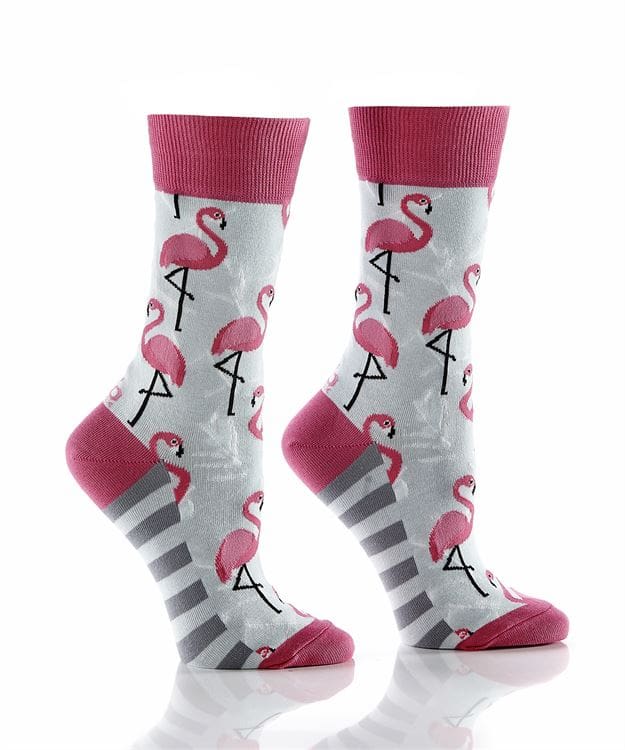 Yo Sox Women's crew socks pink flamingo design