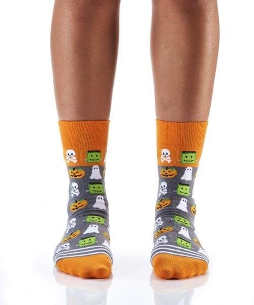 Halloween Ghost, Ghouls & Goblins design Women's novelty crew sock by Yo Sox front view