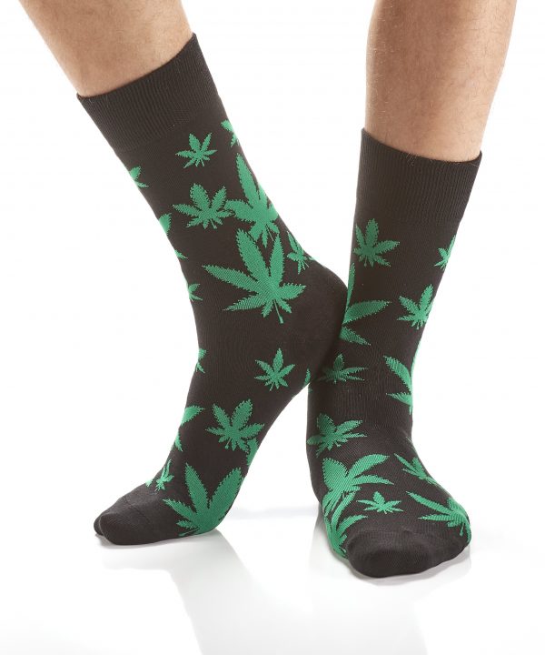 Yo Sox men's crew socks Happy leaf Marijuana design