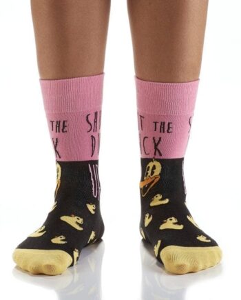 Yo Sox women's crew socks Shut the Duck Up design