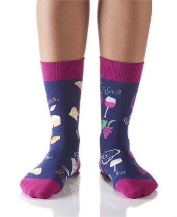 Yo Sox Women's crew socks wine & cheese design