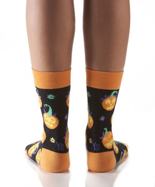Halloween Lit Up design Women's novelty crew sock by Yo Sox rear view