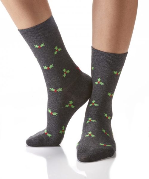 Holly Jolly design Women's novelty crew socks by Yo Sox left side view