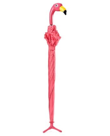 Hot pink flamingo umbrella closed & standing