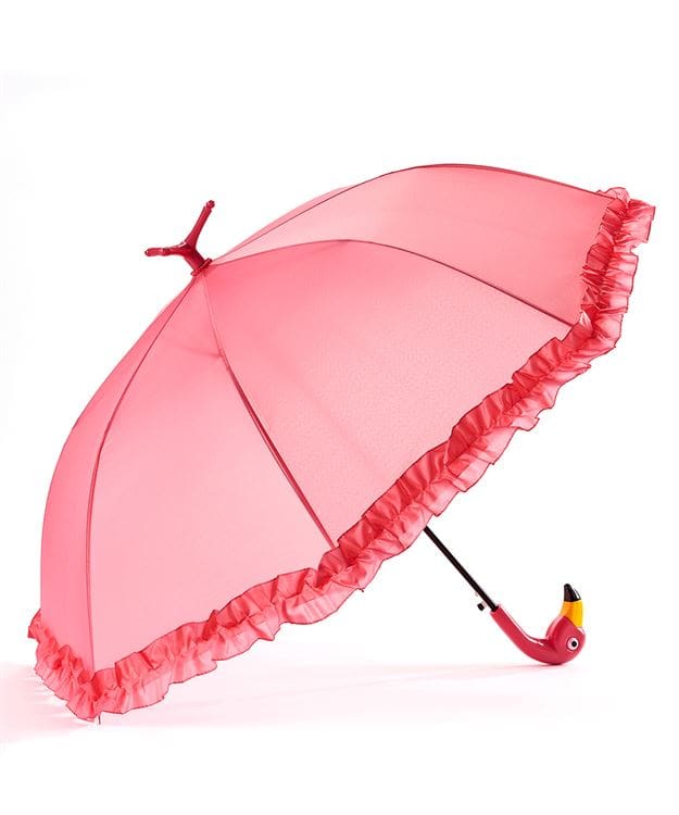 Hot pink flamingo umbrella opened