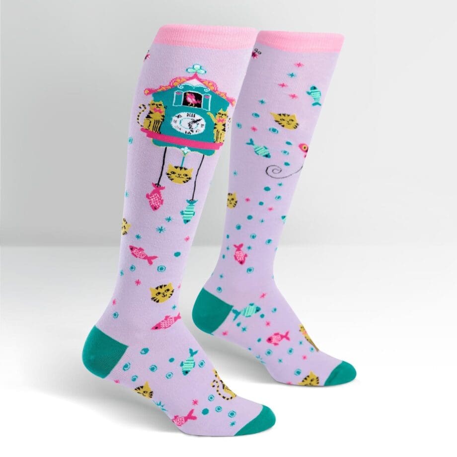 Cat-o'clock design women's novelty knee high socks