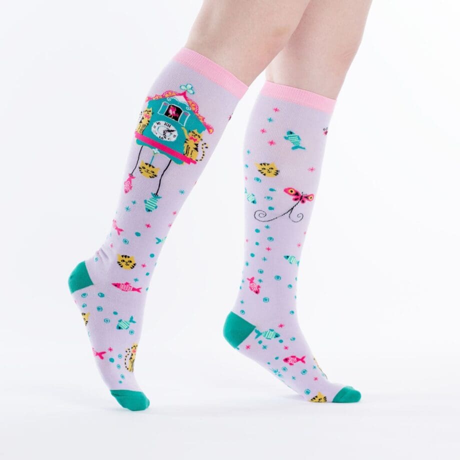 Cat-o'clock design women's novelty knee high socks