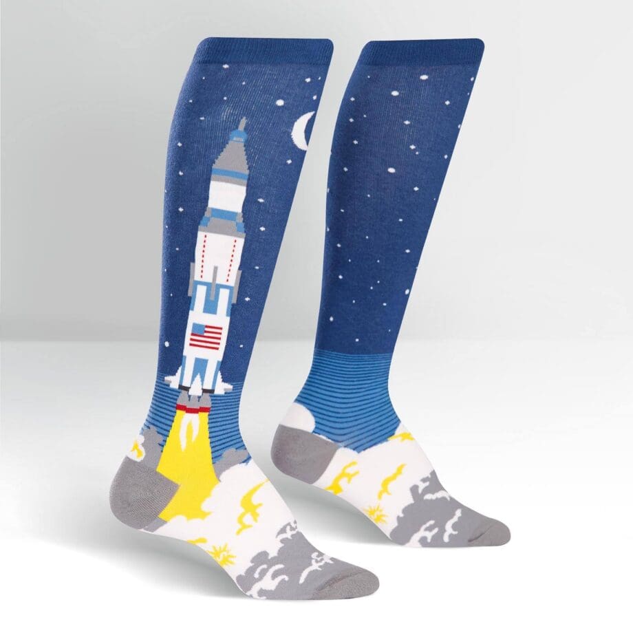 3,2,1 Lift Off design women's novelty knee high socks