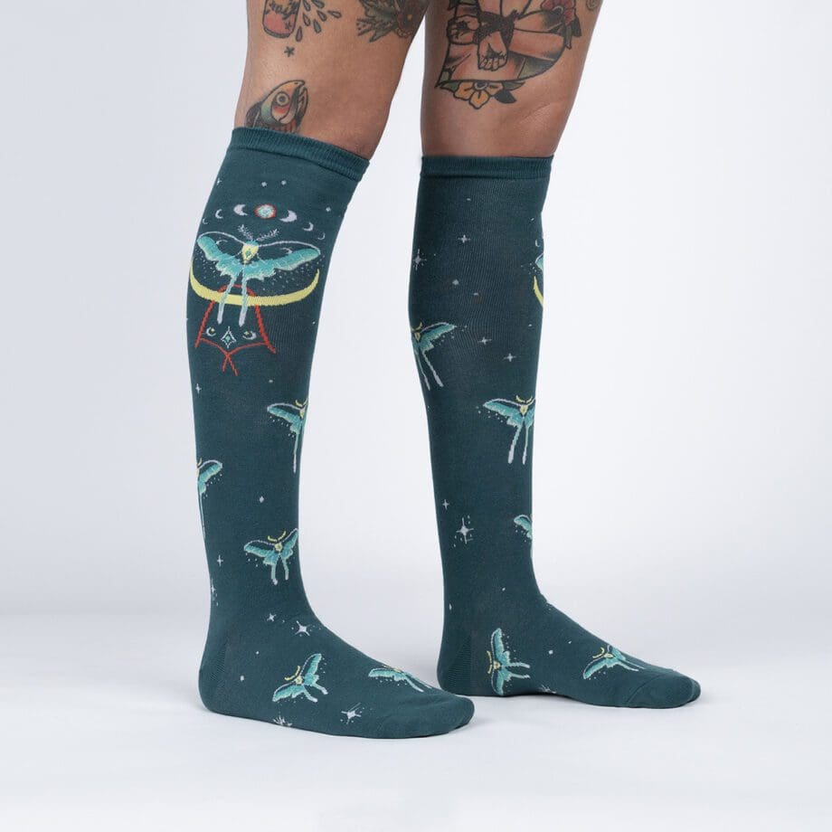 Mystic Moths design women's novelty knee high socks
