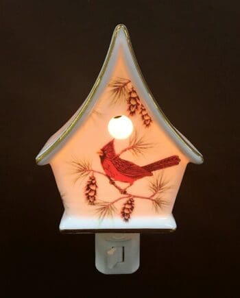 Porcelain Cardinal on Birdhouse Night Light