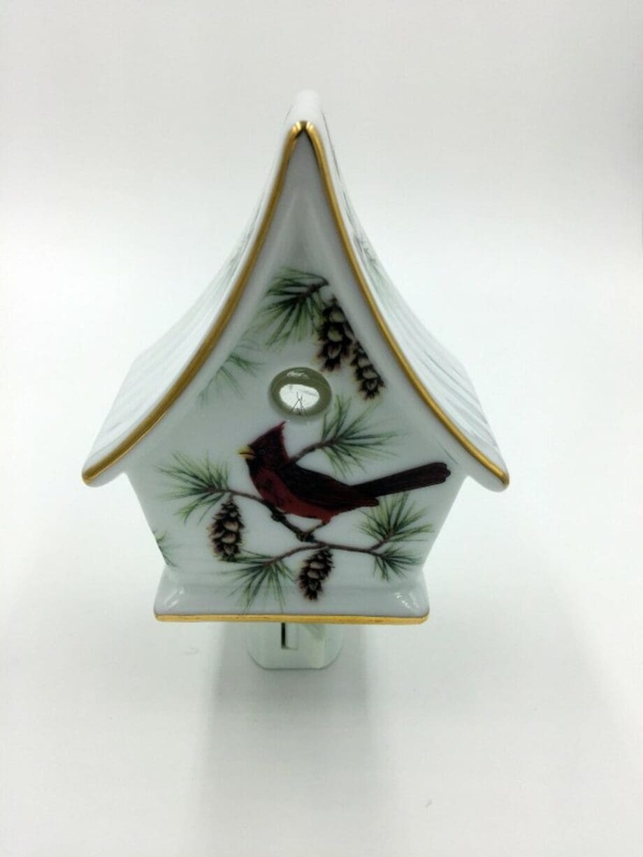 Porcelain Cardinal on Birdhouse Night Light