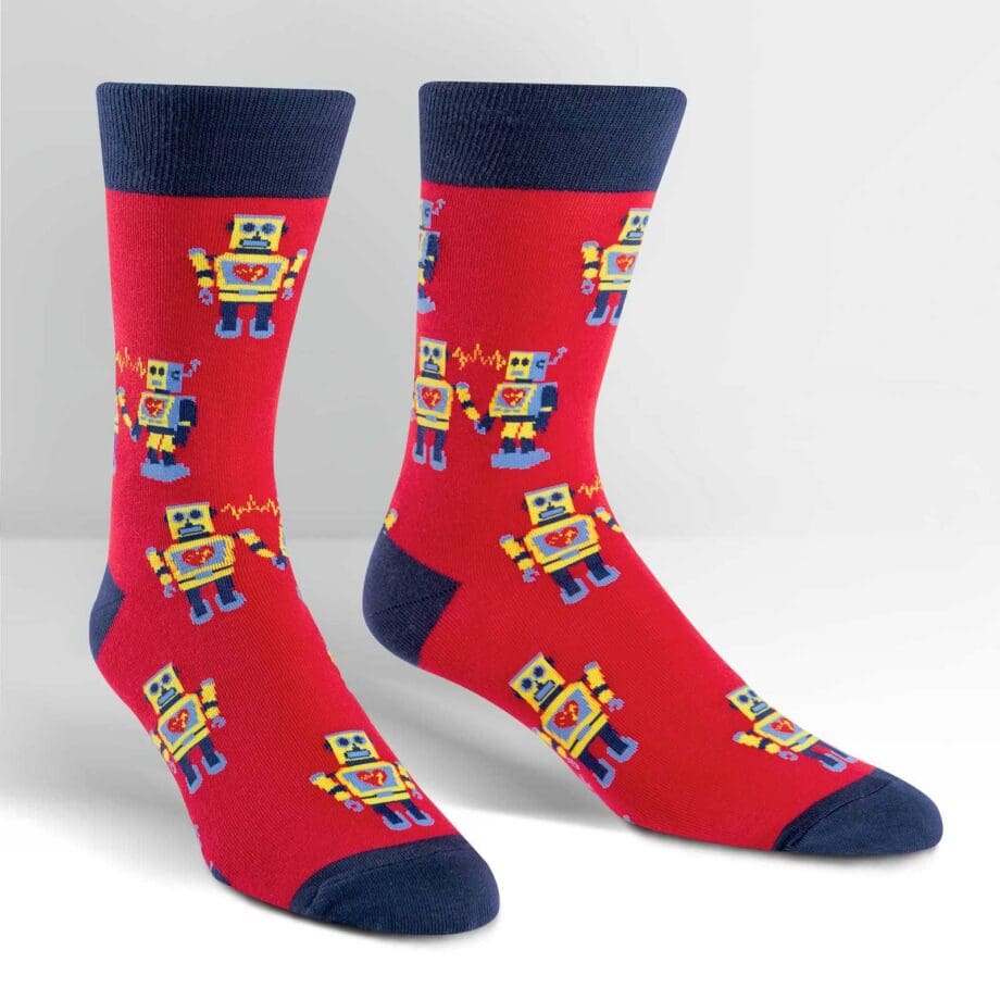 Robot Love design men's novelty crew socks