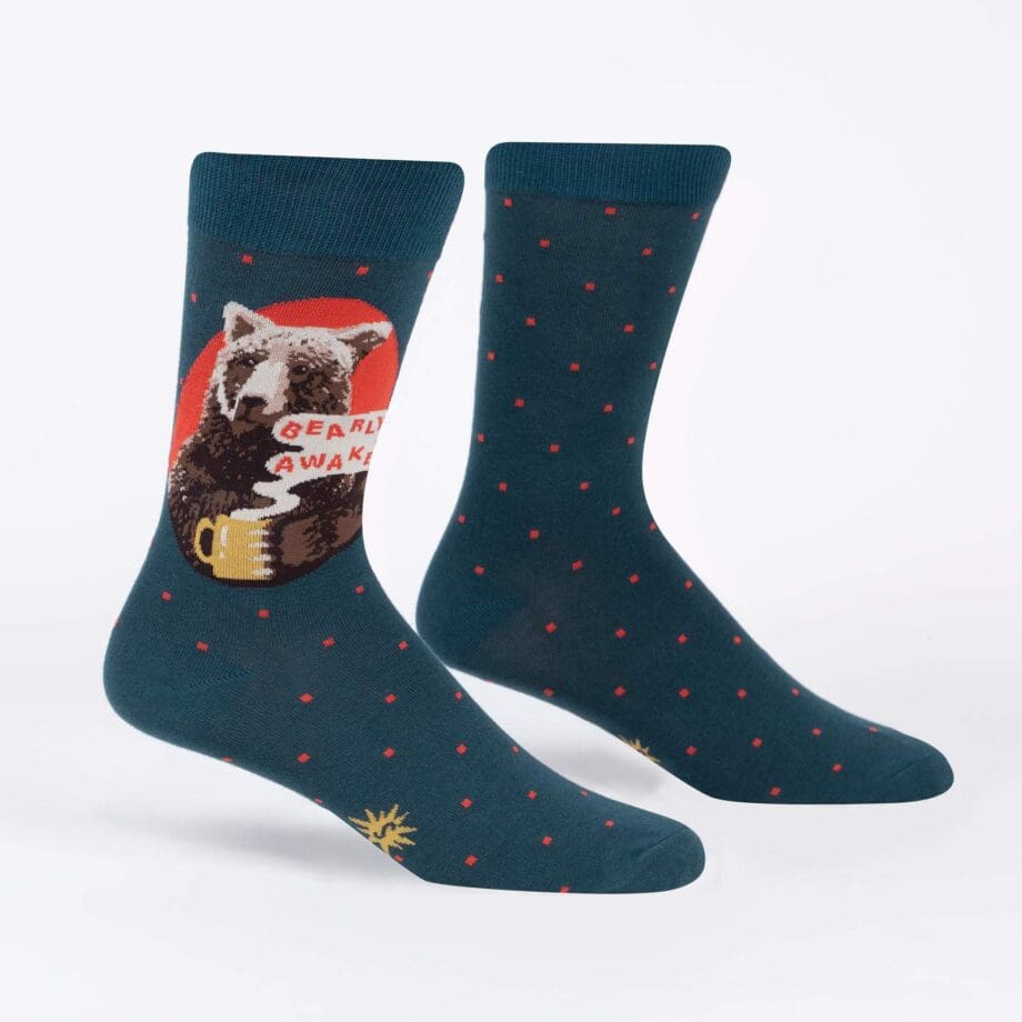 Bearly Awake design men's novelty crew socks