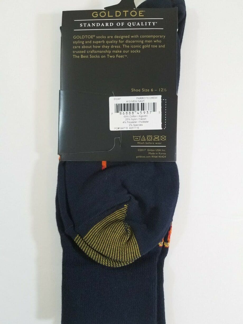 "Navy Blue Parrot" Men's Novelty Crew Socks by Gold Toe