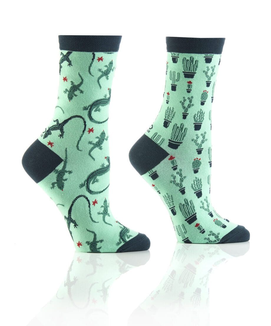 Cactus & Lizards Women's Novelty Crew Socks by Yo Socks