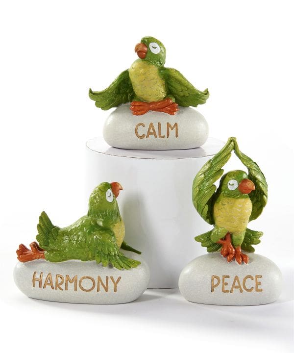 Yoga Green Parrot on a Rock Figurines
