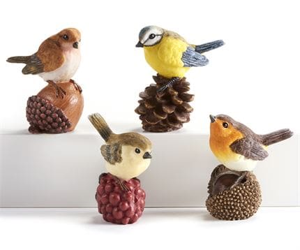 2.9" Birds Sitting on Nut or Berry Figurines