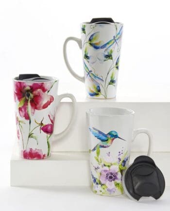 16 oz. Ceramic Floral Travel Mugs