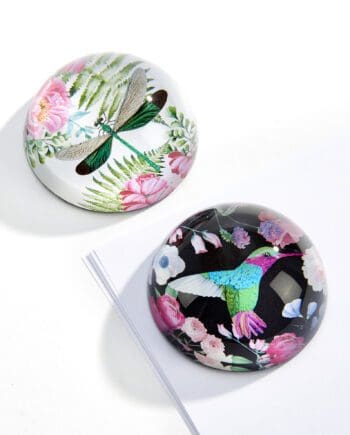 Glass Botanical Paperweight Dragonfly & hummingbird designs