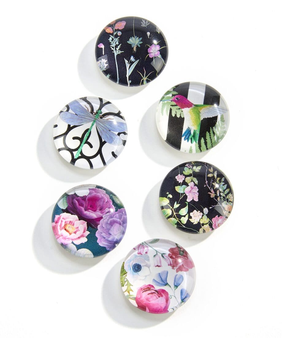 4 cm Round Glass Magnet with Botanical Designs
